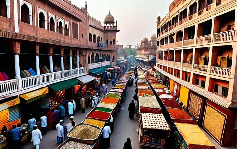 **
A bustling marketplace in Lahore, Pakistan. Vendors in colorful shalwar kameez sell spices, textiles, and street food. Focus on the vibrant energy, the intricate details of the architecture, and the diversity of the people. Golden hour lighting.
*Keywords:* Lahore, Pakistan, marketplace, shalwar kameez, spices, textiles, street food, golden hour, vibrant, architecture
**