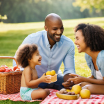 스토리텔러 관련 시장 조사 방법 - **A heartwarming family picnic:** A diverse family, consisting of a mother, father, and two children...