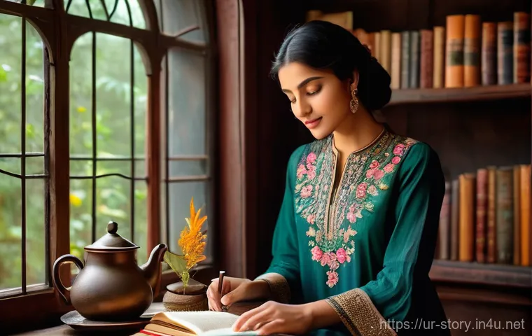 스토리텔러가 배우는 창의적 글쓰기 - **A Whimsical Cozy Fantasy Tea Shop with AI Assistance**
**Prompt:** A Pakistani female author i...