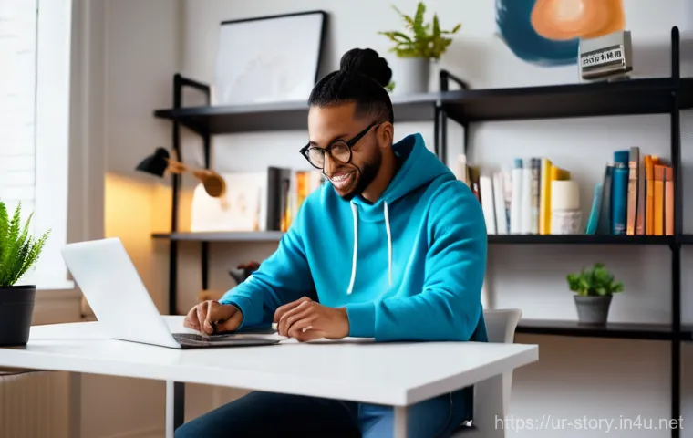 스토리텔러 관련 직업의 다양한 이야기 제작 방법과 사례 분석과 연구 - **Prompt:** A young, diverse content creator (male or female, choose one) in a modern, brightly lit ...