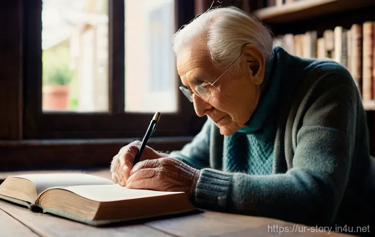 스토리텔러 실무에서의 창의적 문제 해결 사례와 전략 분석과 연구 - **Prompt 1: The Artisan of Words**
    A gentle, close-up portrait of an elderly person, perhaps a s...