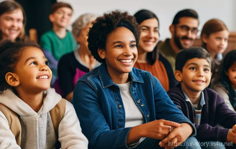 스토리텔러 직무에서의 스토리 제작 능력 향상 방법과 사례 분석과 연구 - "A diverse group of individuals, including children (wearing cute, age-appropriate clothes) and adul...