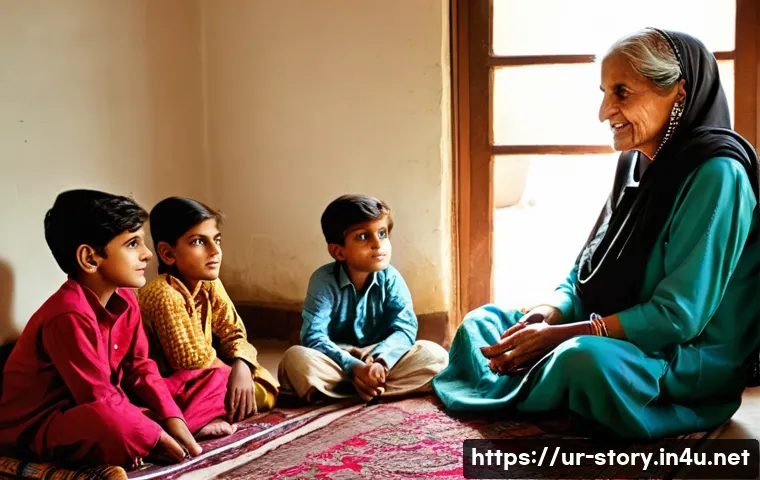 스토리텔러와 스토리텔링 기술의 발전 - **Prompt 1: The Warmth of Oral Storytelling**
    "An elderly Pakistani grandmother, with kind eyes ...