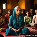 스토리텔러 직무 경험담 - **Prompt:** A heartwarming scene of an elderly, wise storyteller (male or female) wearing traditiona...