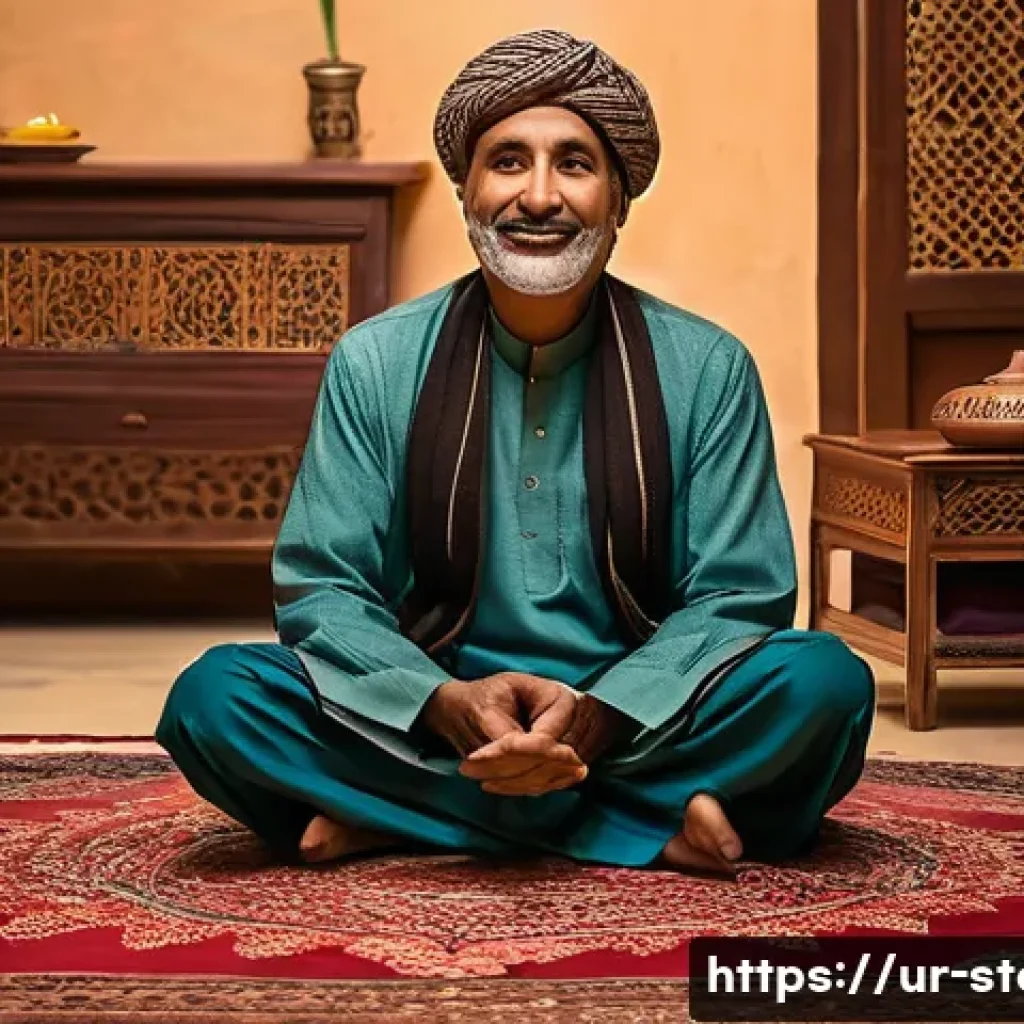 스토리텔러가 되기 위한 체크리스트 - A warm and inviting storytelling scene set in a traditional Pakistani living room, featuring a middl...