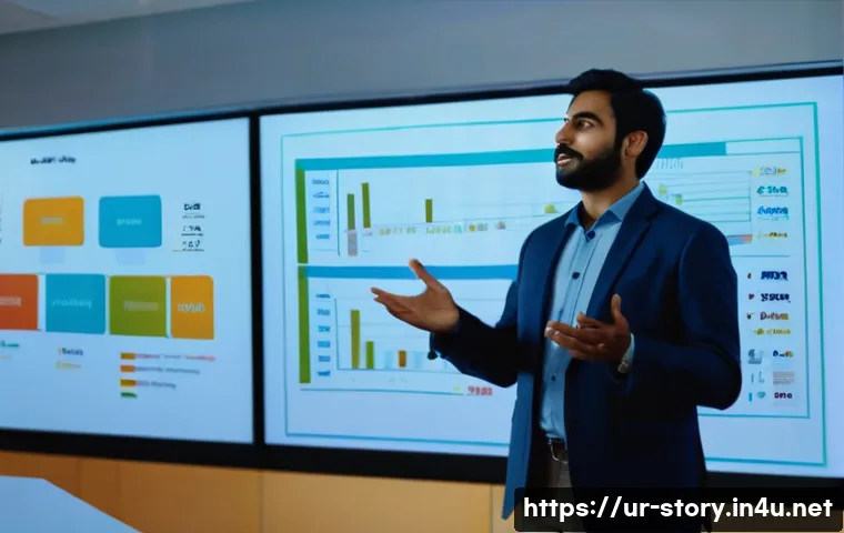 스토리텔러가 준비하는 프리젠테이션 팁 - A professional conference room scene featuring a South Asian presenter in business casual attire usi...