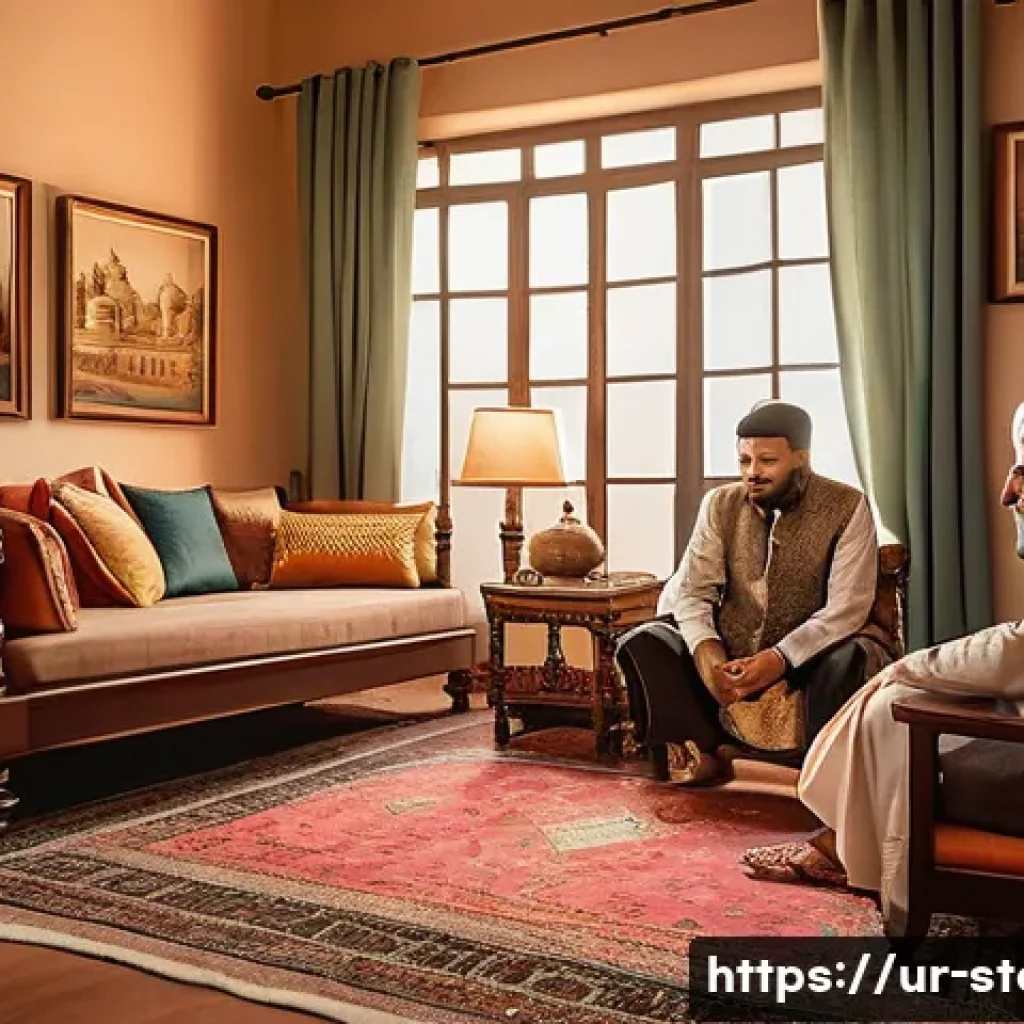 스토리텔러 관련 무료 학습 자료 - A cozy storytelling scene set in a traditional Urdu-speaking living room with warm ambient lighting,...