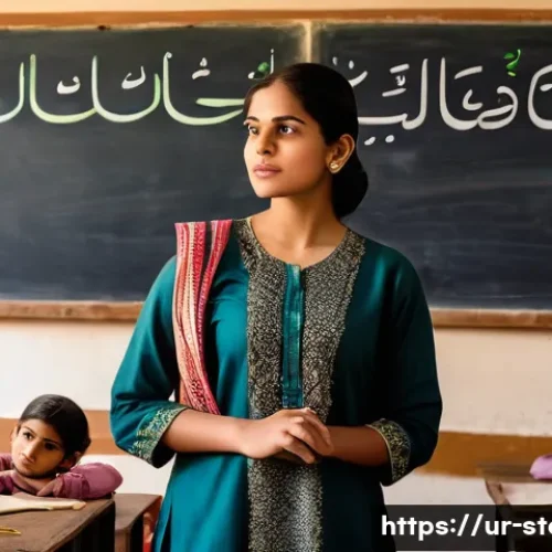 Home 32 스토리텔러 자격증 시험의 준비 체크리스트 - A warm, inviting classroom scene in a traditional Pakistani school setting, with a young Urdu-speaki...