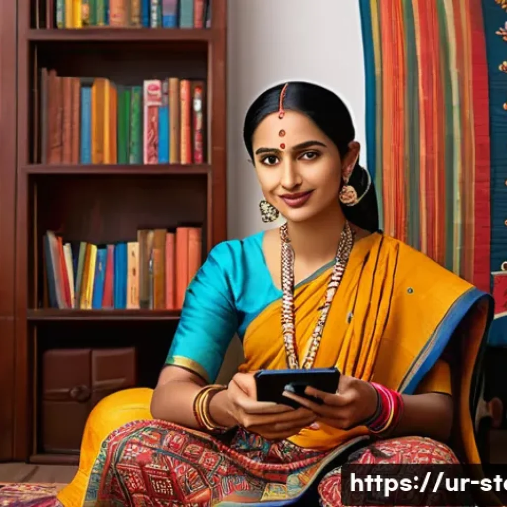 스토리텔러 직업의 성공 사례와 성장 가능성 분석과 연구 - A vibrant digital storyteller seated in a cozy, modern room decorated with traditional South Asian a...