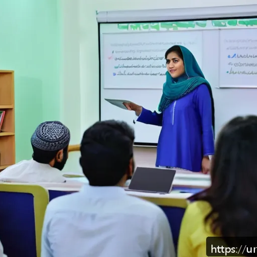 스토리텔러 자격증의 취득 후 관련 산업 성장 가능성 - A professional storytelling workshop scene set in a modern classroom in Pakistan, featuring a confid...