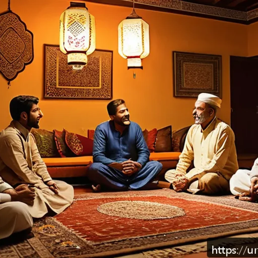 스토리텔러가 만드는 최고의 이야기 - A warm and inviting traditional storytelling scene set in a cozy Urdu cultural living room, featurin...