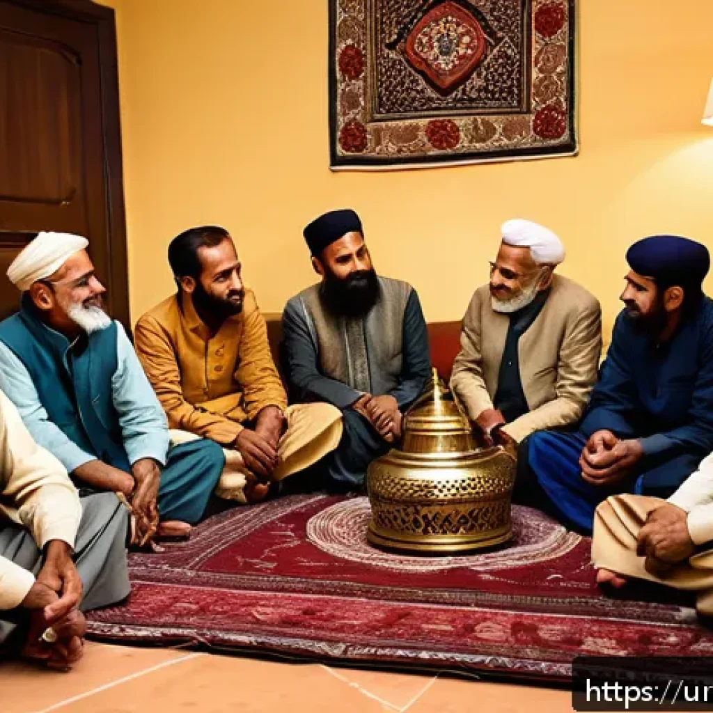 스토리텔러 실무에서 발생할 수 있는 문제 - A warm, traditional storytelling scene set in a cozy Pakistani living room during an evening gatheri...