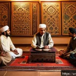 스토리텔러 직무에서의 스토리 제작 능력 향상 방법과 사례 분석과 전략 - A warm and emotionally evocative scene depicting a Pakistani storyteller in traditional attire sitti...